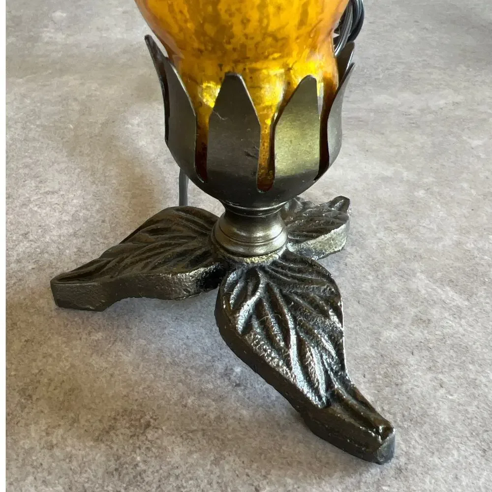 Hand Blown Mercury Glass Lily Lamp w/ Leaf Base green yellow funky fairy decor